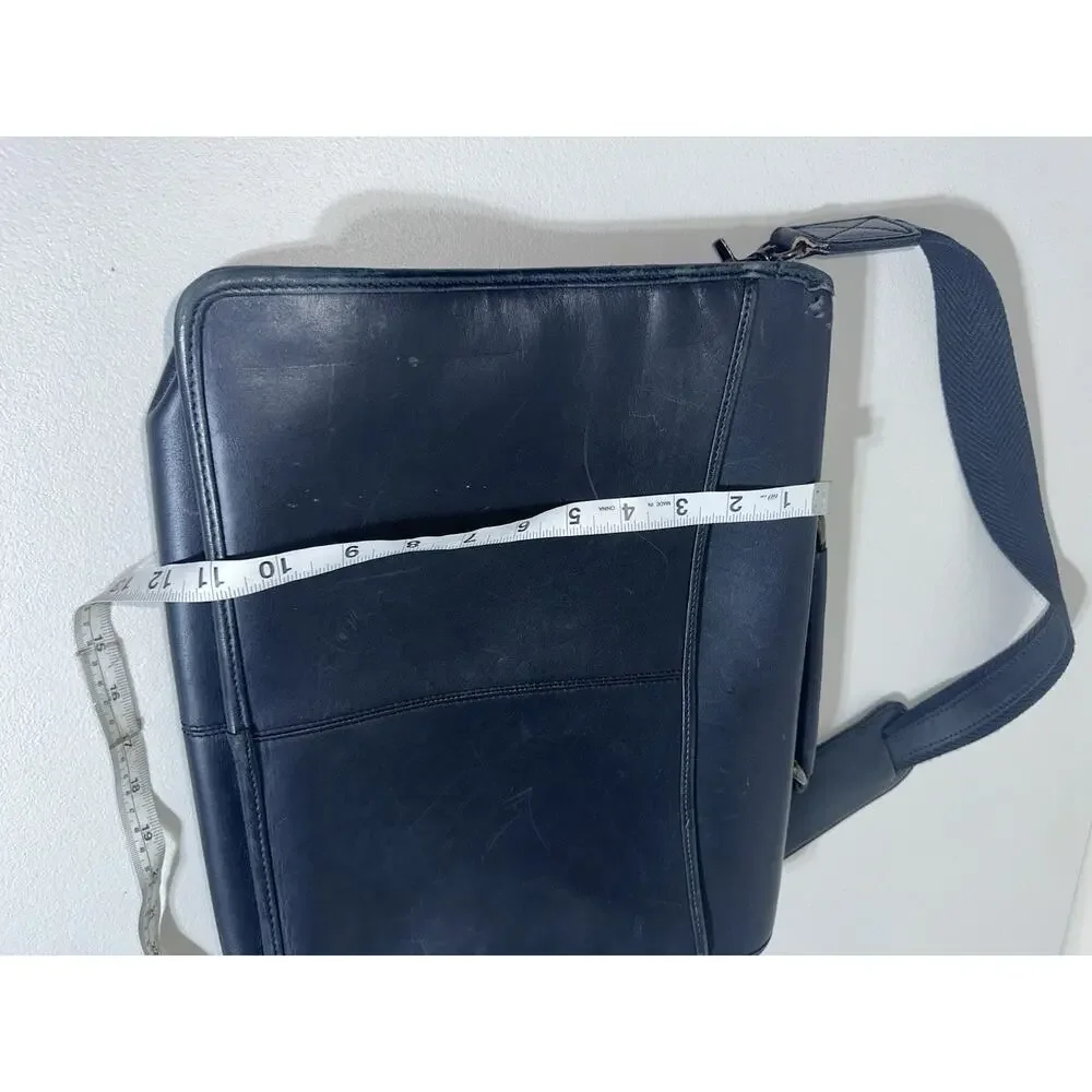 Black Leather Vtg Messenger Bag Turn Lock Laptop Bag Briefcase